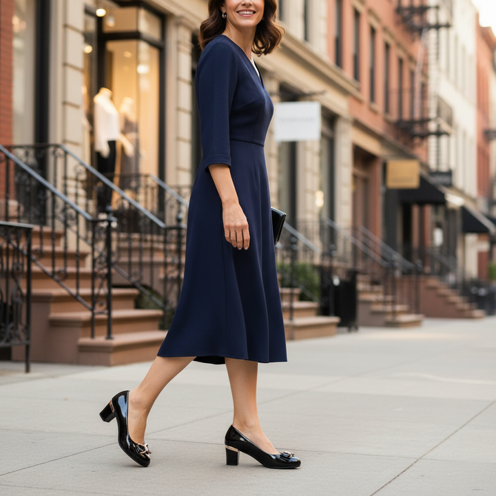 Versatile women's block heel pumps with bow, ideal for work, parties & elegant outfits.