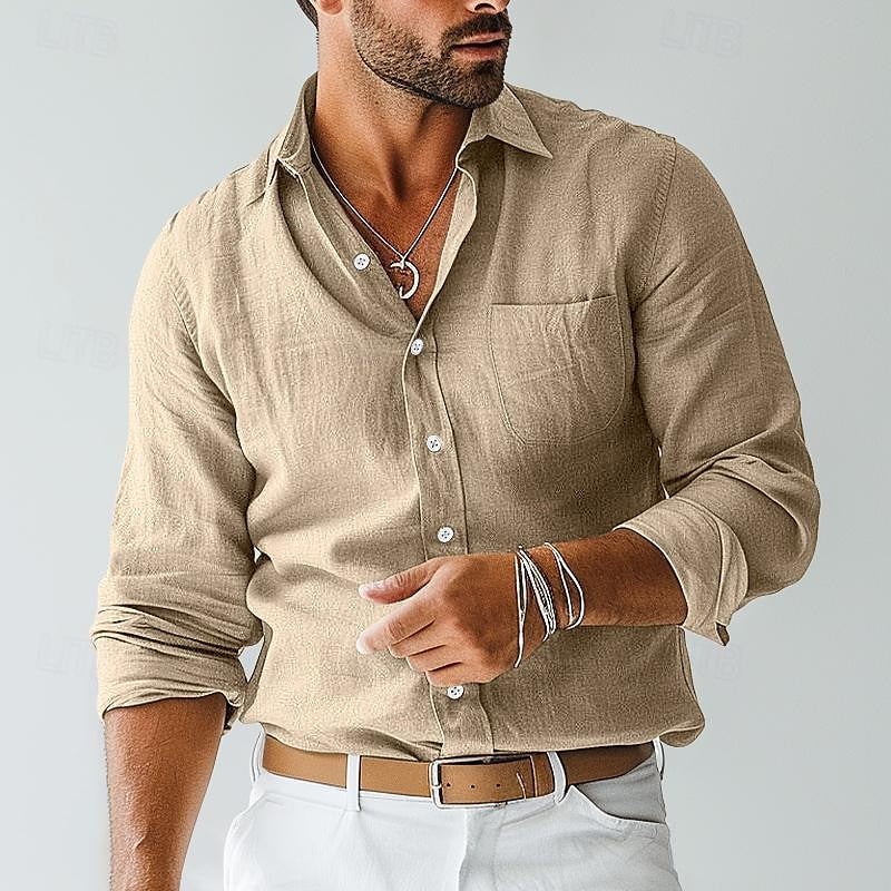 Stylish men's khaki lightweight casual summer shirt for comfortable warm weather fashion.
