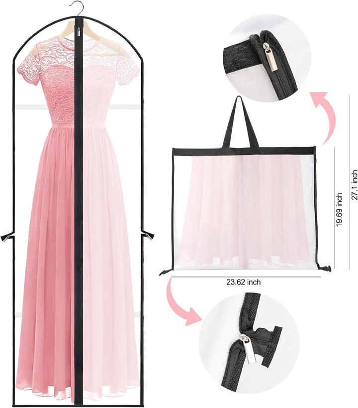 Formal wear travel bag, 71-inch protective cover for suits, dresses, and long garments.