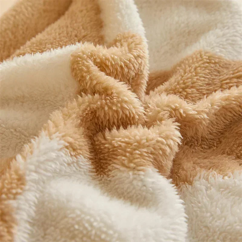 "Extra thick plaid weighted blanket on bed, ultra-soft for winter warmth, home decor, cozy and stylish design"