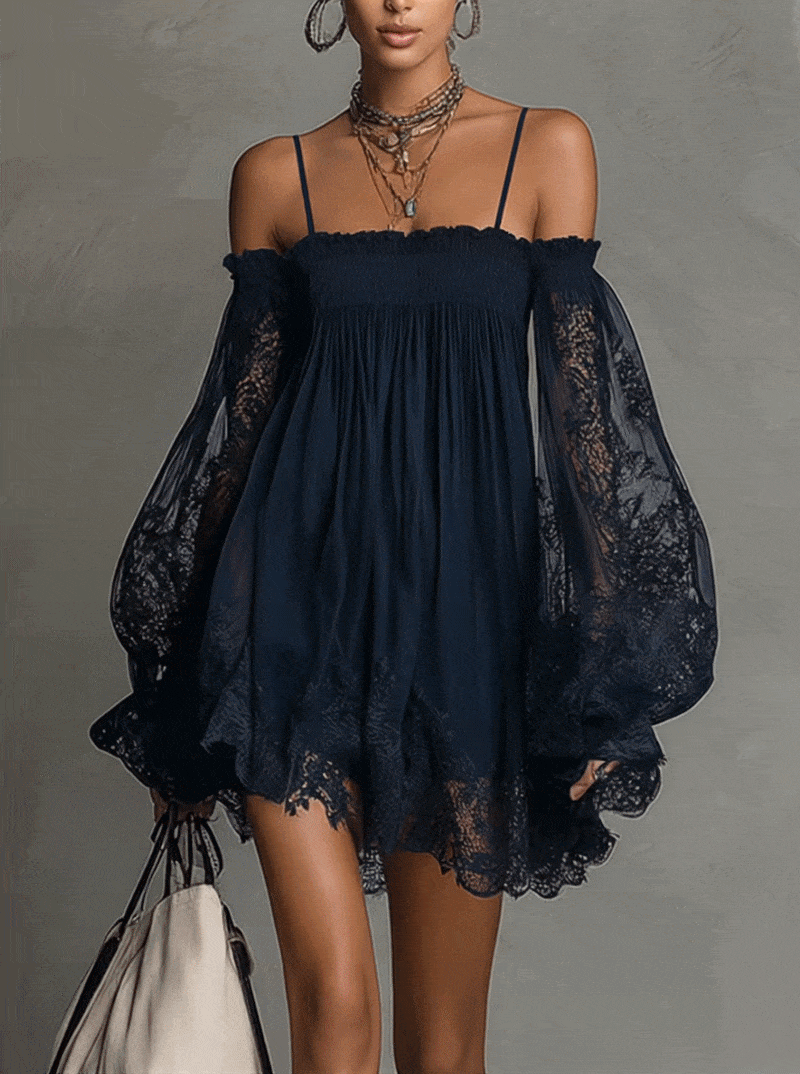 Romantic blue mini dress for women, ideal as a party dress or elegant summer evening wear.