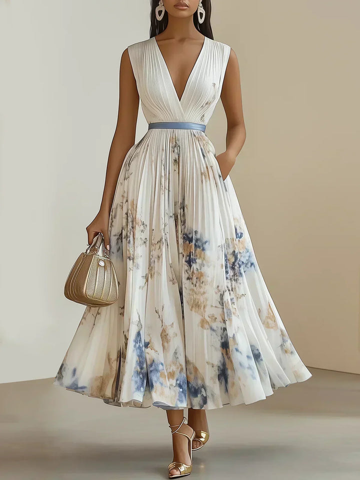 Elegant women's sleeveless V-neck maxi dress, perfect for summer parties & casual chic.