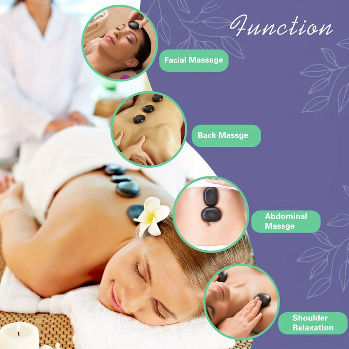 Volcanic hot stone massage kit with warmer, designed for professional deep relaxation & therapeutic use.