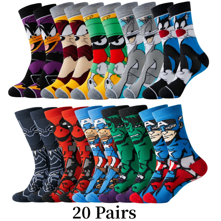 Unisex character socks. Colorful cartoon ankle socks offering comfort & playful style for everyday fun fashion.
