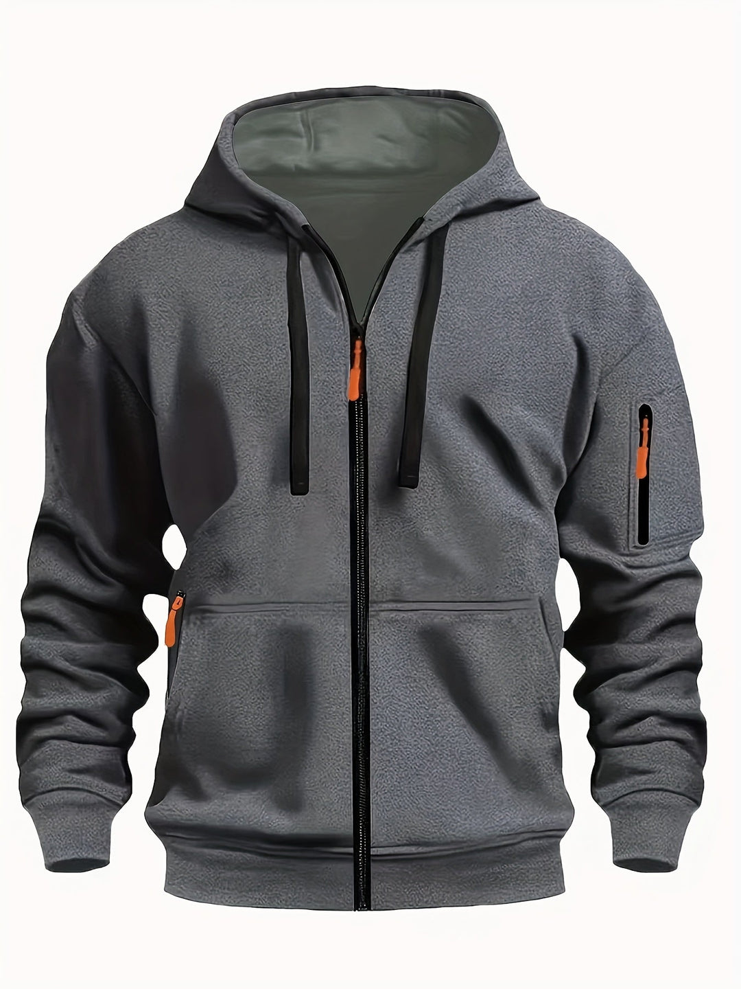 Casual men's zip-up hoodie, ideal for fall and winter essentials.