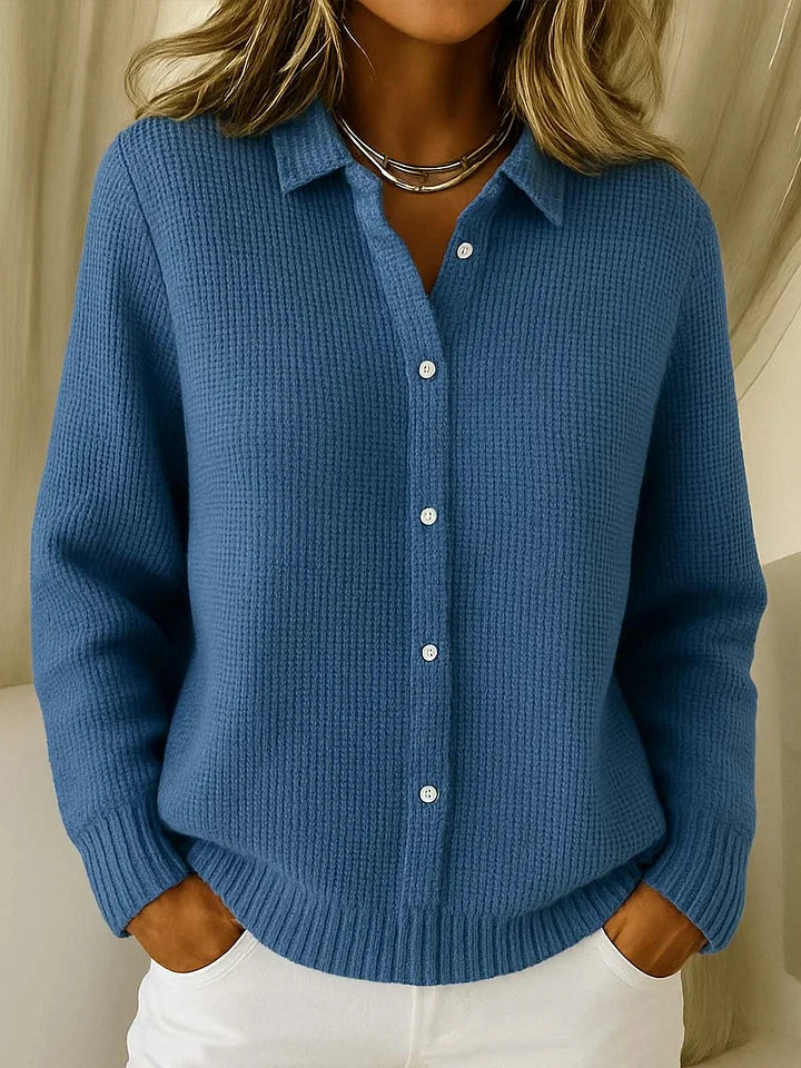 Soft, cozy women's button-front cardigan for elegant layering. A stylish & warm addition to any outfit.