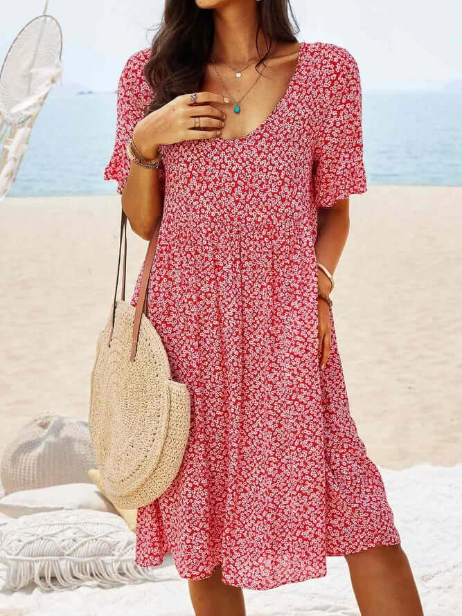 Women's Floral Print Midi Dress - Relaxed Fit