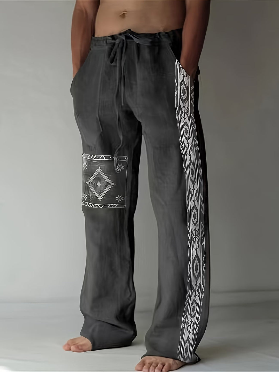 Men's loose fit breathable outdoor pants in khaki with slant pockets for comfort & versatility. Perfect for daily wear.