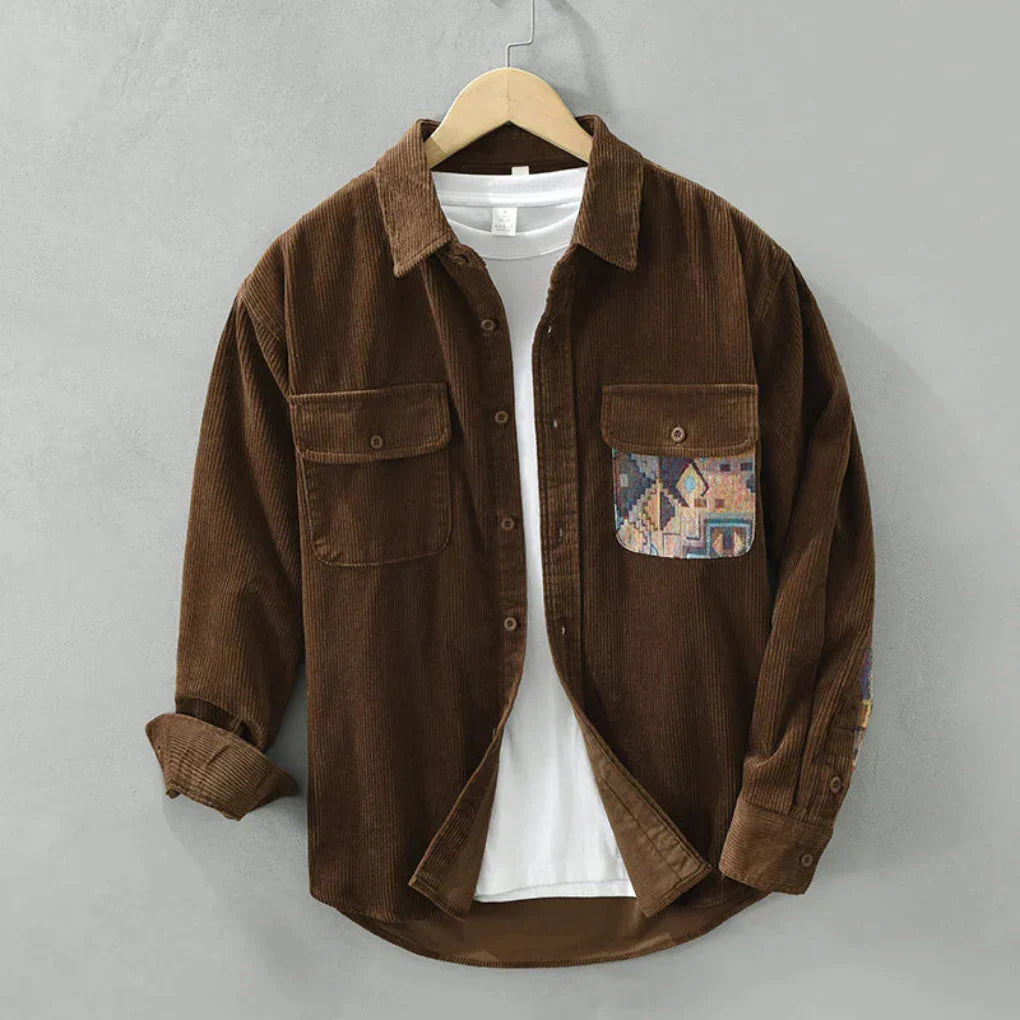 Retro men's long sleeve button-down shirt. Vintage fashion appeal for a classic & timeless everyday style.