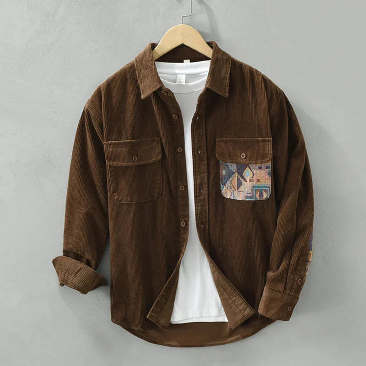 Retro men's long sleeve button-down shirt. Vintage fashion appeal for a classic & timeless everyday style.