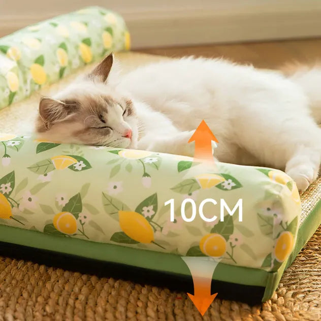 Supportive summer cooling mat for cats, designed with a comforting raised edge to alleviate heat stress.