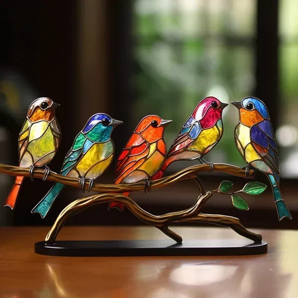 Artistic modern bird sculpture, elegant coloured glass tabletop accent, unique home decor gift idea.