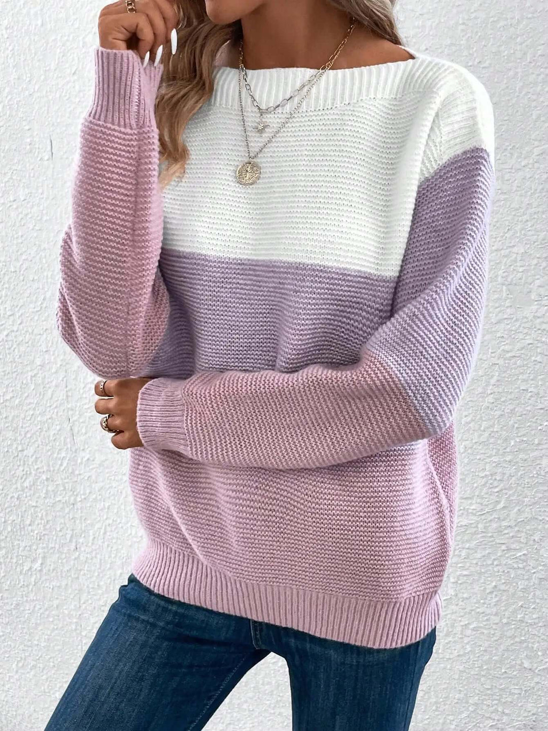 Women's Knitted Sweater with Round Neckline