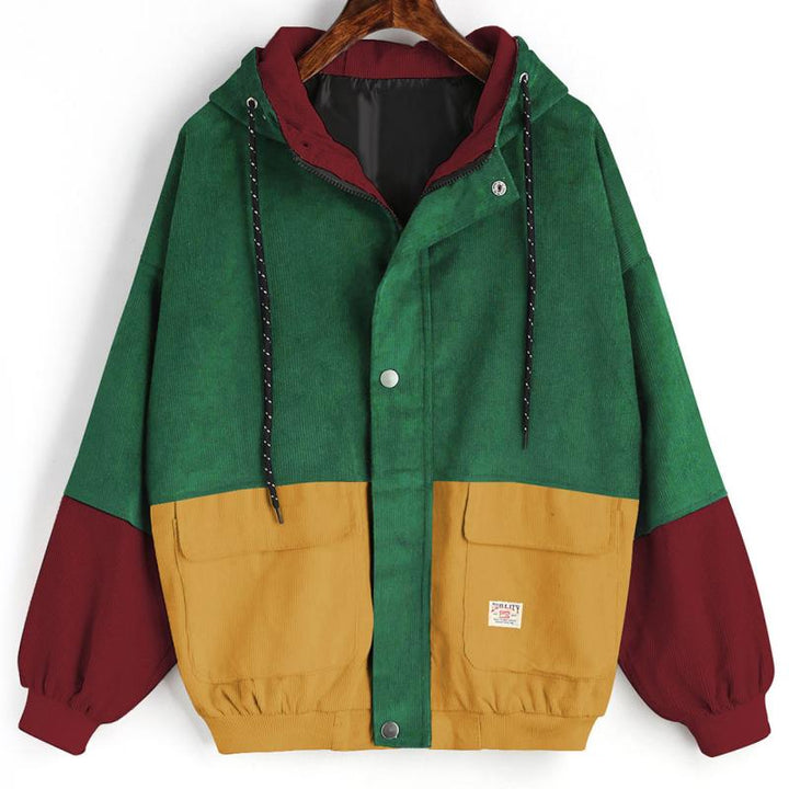 Lightweight two-tone women's everyday jacket with adjustable waist, chic outerwear for spring/autumn.
