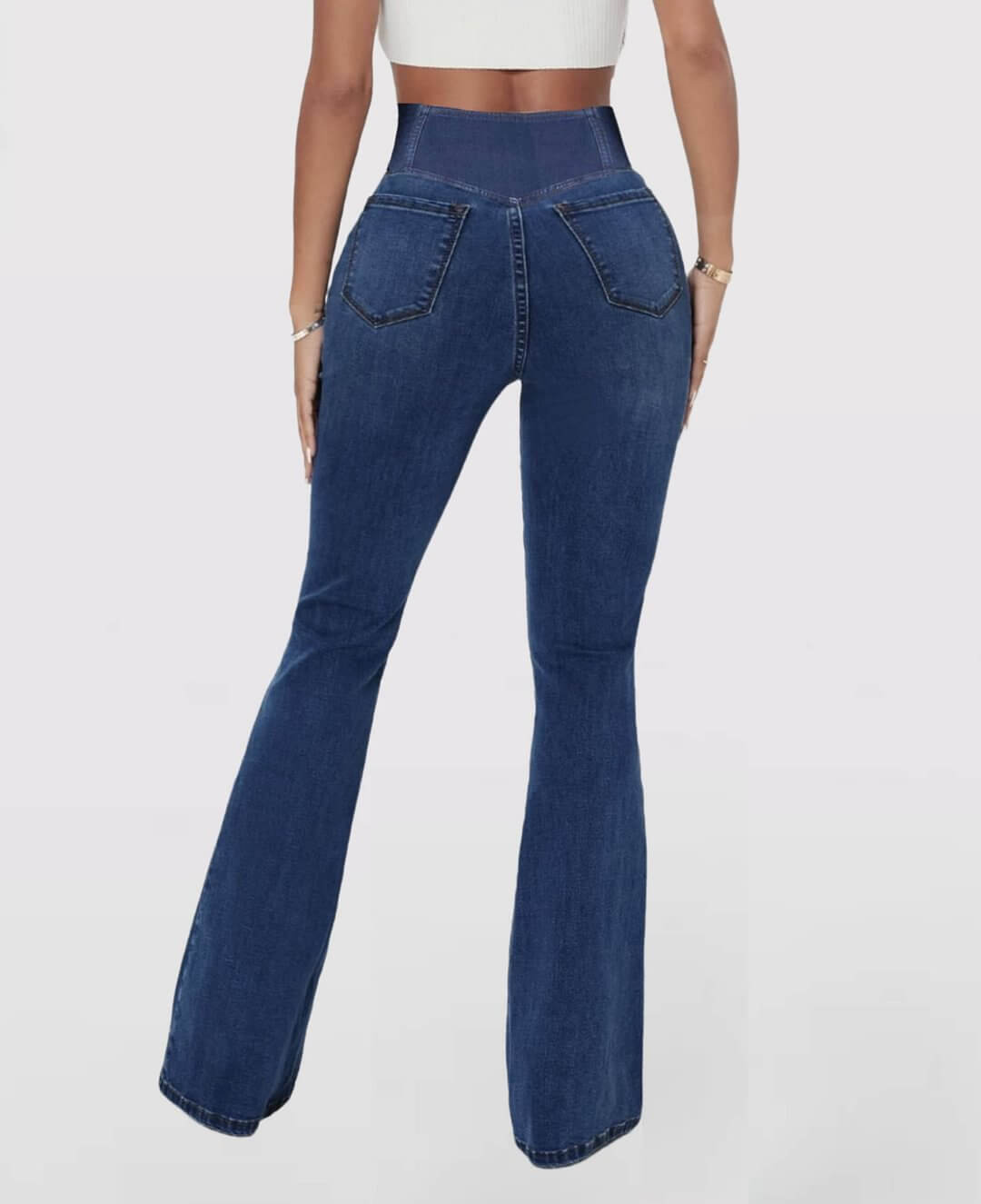 Comfortable light blue women's high-waist stretch jeans, perfect for casual everyday style.