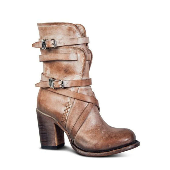 Women's Ankle Boots with Buckle Straps and Block Heel