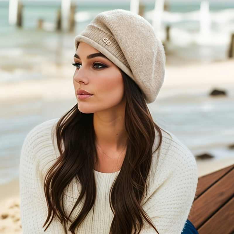 Luxurious soft knit beret for women. Chic, warm winter hat, elevating your cold-weather style.