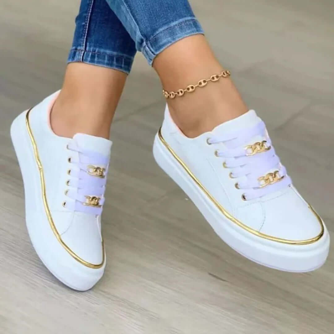 Women's White & Gold Trainers