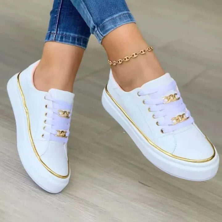 Women's White & Gold Trainers
