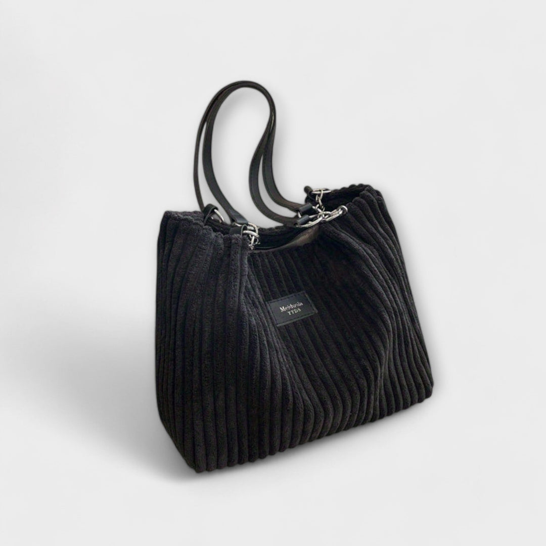 Chic corduroy shoulder bag for women. Stylish casual fashion bag with spacious interior.