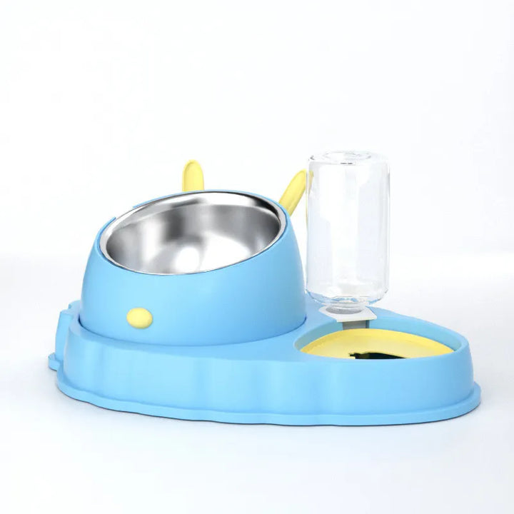 Modern pet feeding station with automatic water dispenser & food bowls for dogs & cats. Easy to clean.
