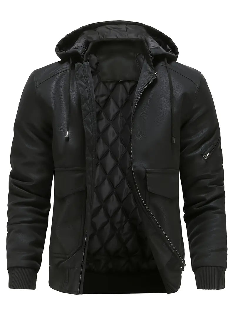 Warm men's hooded bomber jacket for everyday fashion, perfect for casual wear in fall and winter.