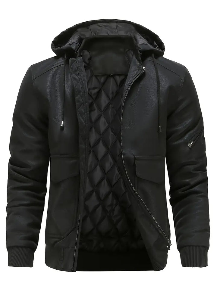 Warm men's hooded bomber jacket for everyday fashion, perfect for casual wear in fall and winter.