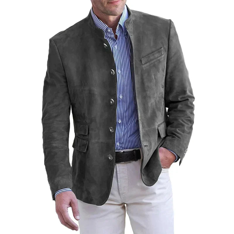 Stylish men's artisan jacket with button front in gray, khaki, or lilac, ideal for everyday casual wear.