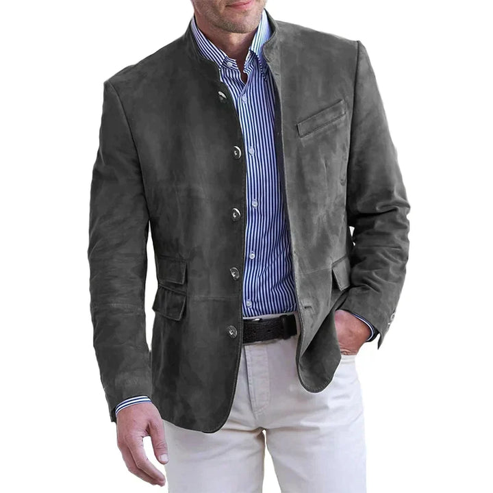 Stylish men's artisan jacket with button front in gray, khaki, or lilac, ideal for everyday casual wear.