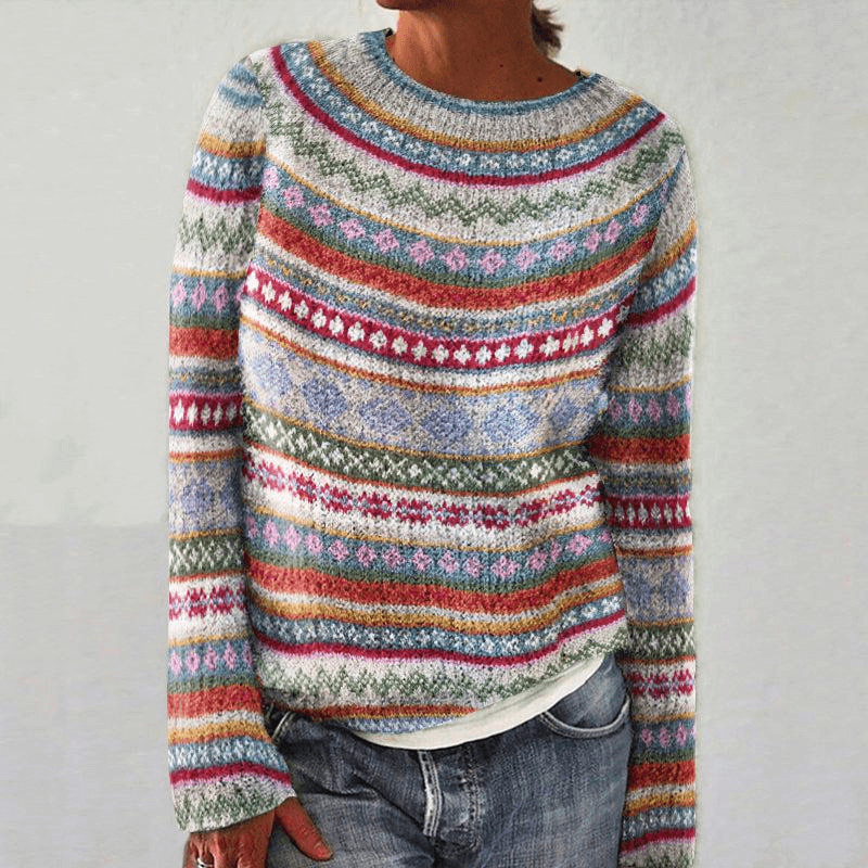 Women's Printed Knitted Sweater with Long Sleeves