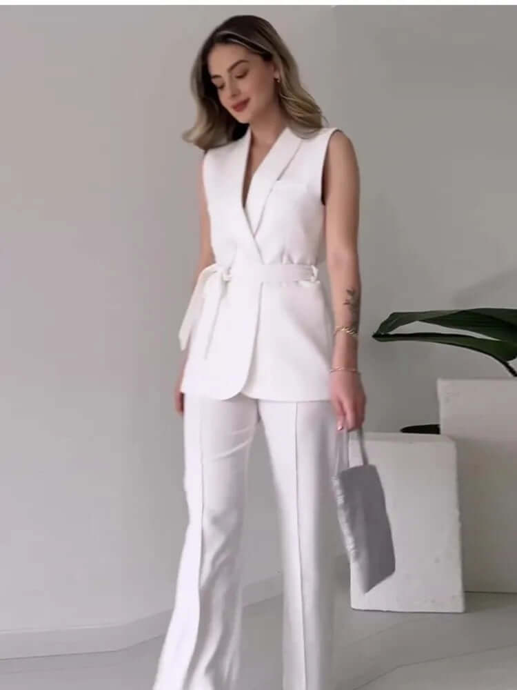 Women's Sleeveless Wide-Leg Suit