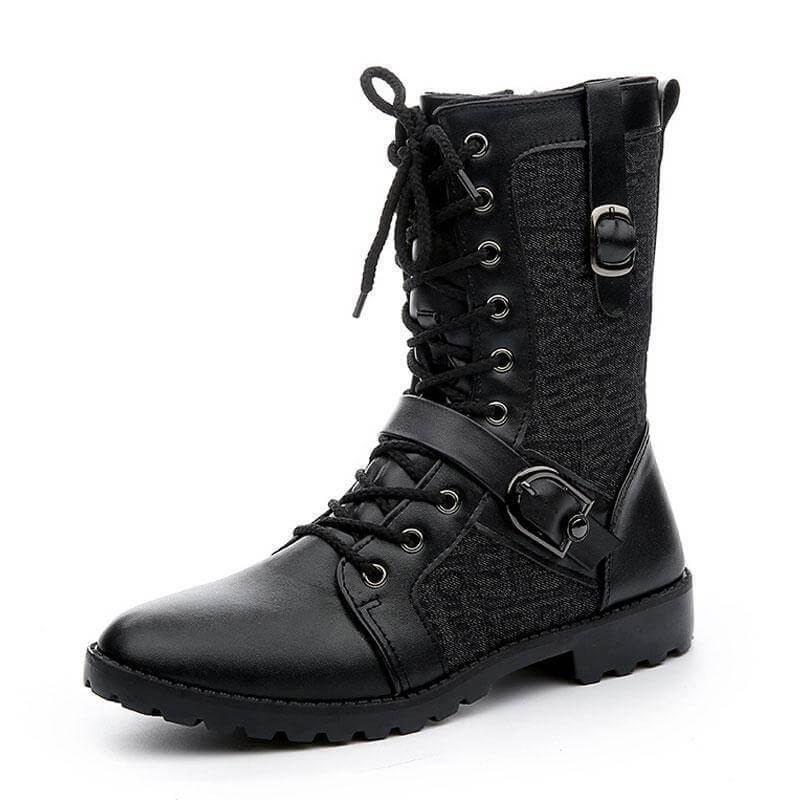 Men's PU Leather Lace-Up Boots with Buckle