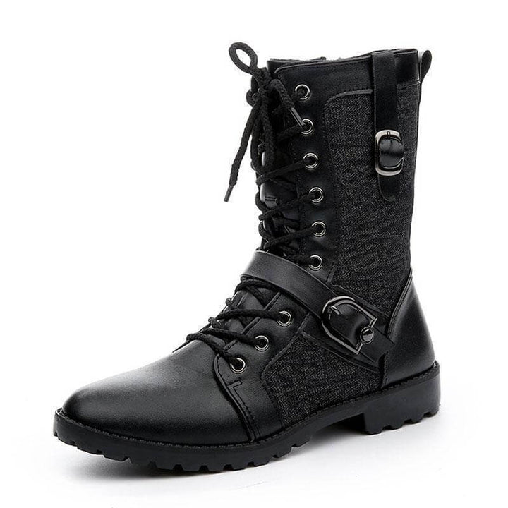 Men's PU Leather Lace-Up Boots with Buckle