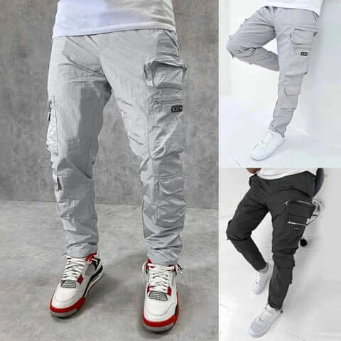 Men's Tapered Cargo Trousers with Multiple Pockets