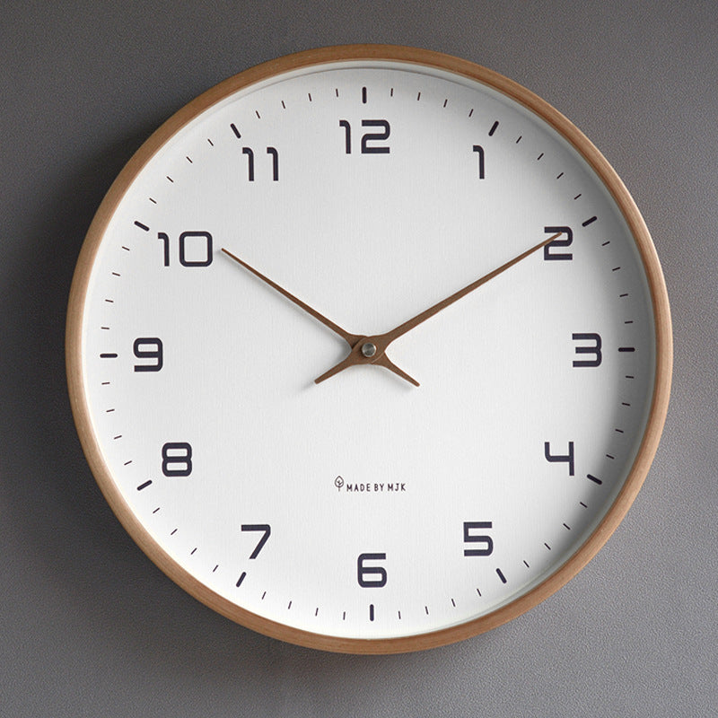 Stylish minimalist silent wall clock, natural wooden frame, clear face. Ideal for modern living rooms & offices.