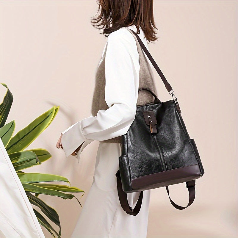 Green women's everyday anti-theft backpack. Ideal commuter bag for urban fashion and secure daily carry.