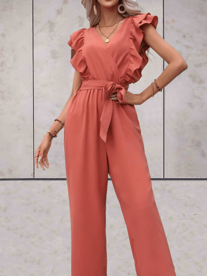 Women's Ruffle Sleeve V-Neck Jumpsuit