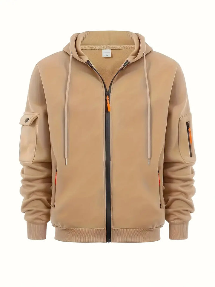 Stylish men's hooded cargo vest, a sleeveless hoodie type, great for everyday versatile fashion.