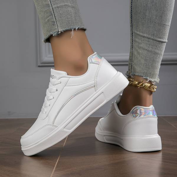 Women's White Trainers with Metallic Accents