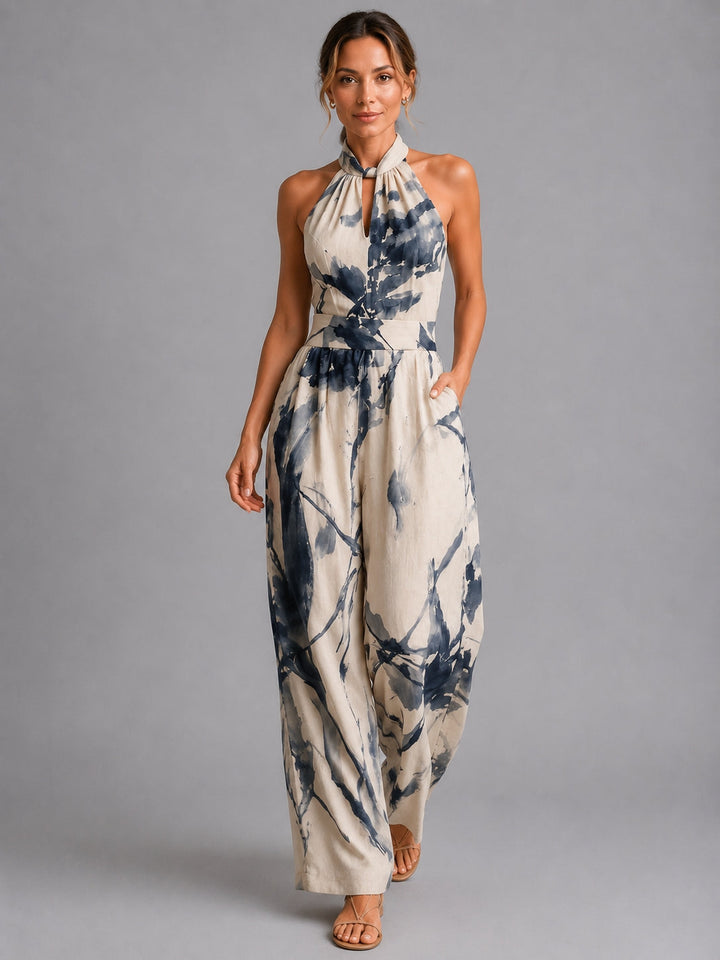 Women's lightweight halter wide-leg jumpsuit, perfect for effortless spring & summer style.