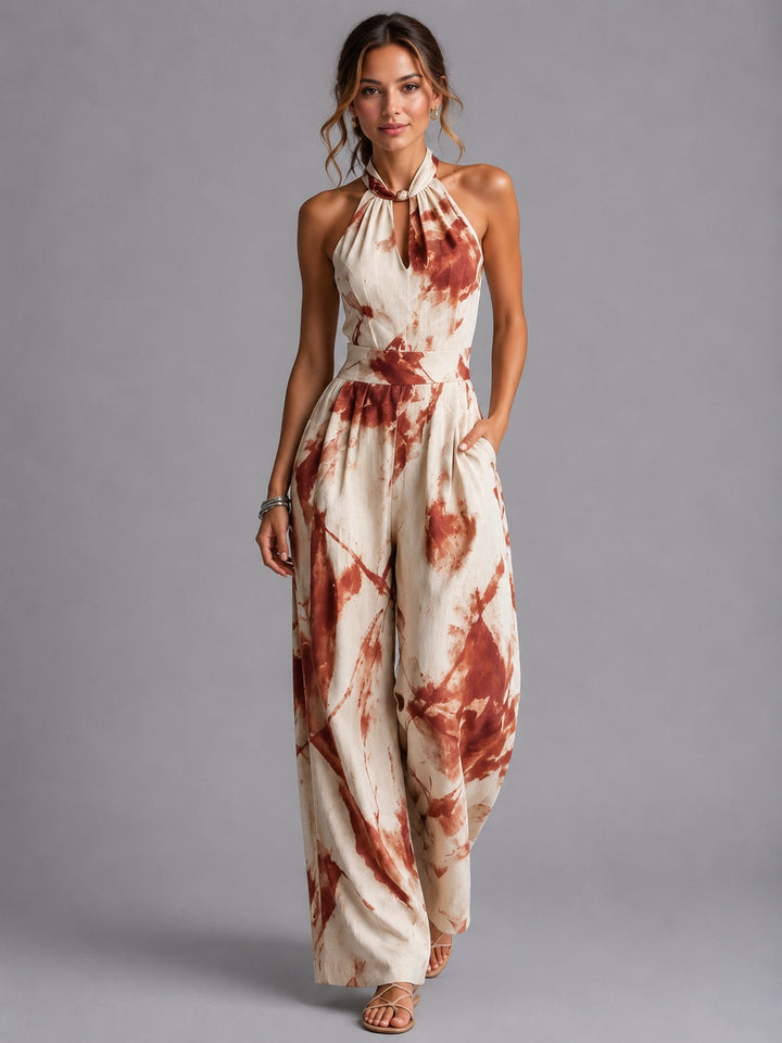 Effortless women's halter wide-leg jumpsuit, a stylish and lightweight one-piece for summer elegance.