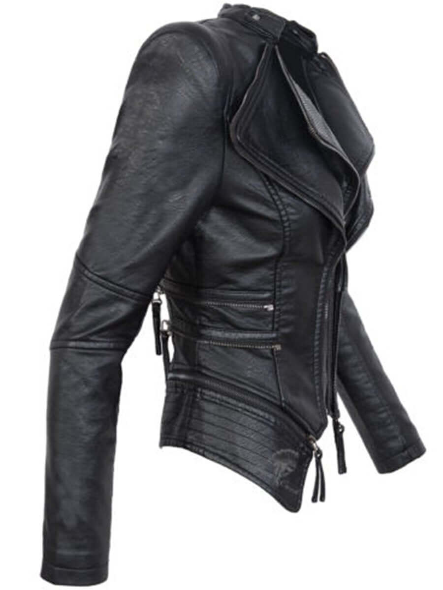 Women's Black Asymmetrical Biker Jacket