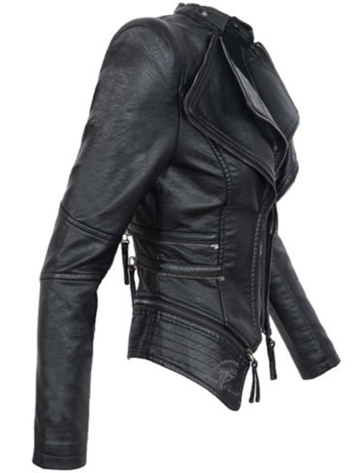 Women's Black Asymmetrical Biker Jacket