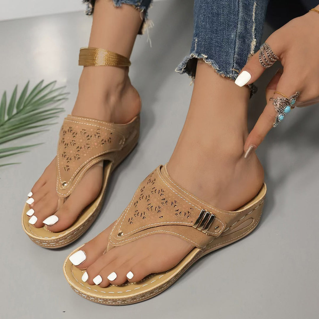 Slip-on Glenda wedge sandals for women. Provides comfortable arch support, great for summer & travel.