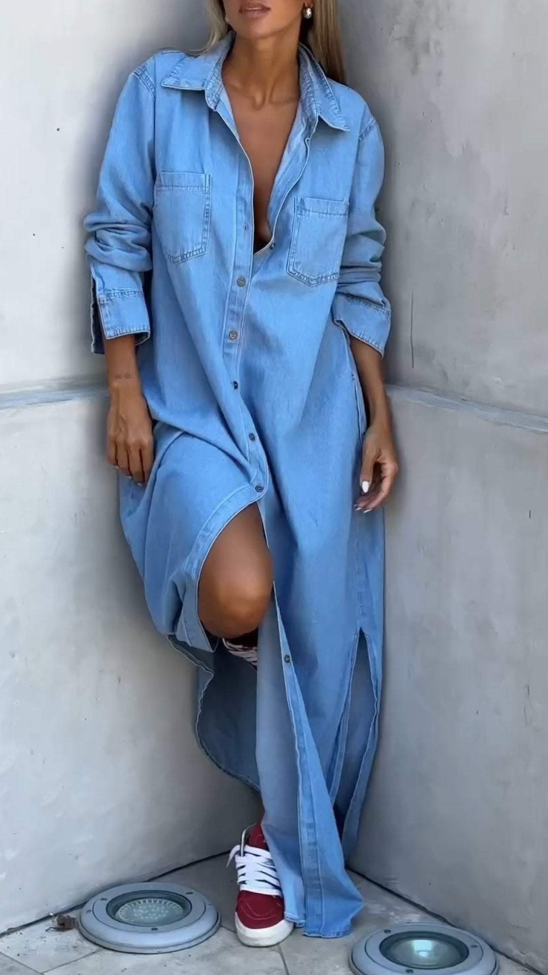 Women's chic long sleeve lapel shirt dress. Stylish, versatile casual everyday dress for comfort and workwear.