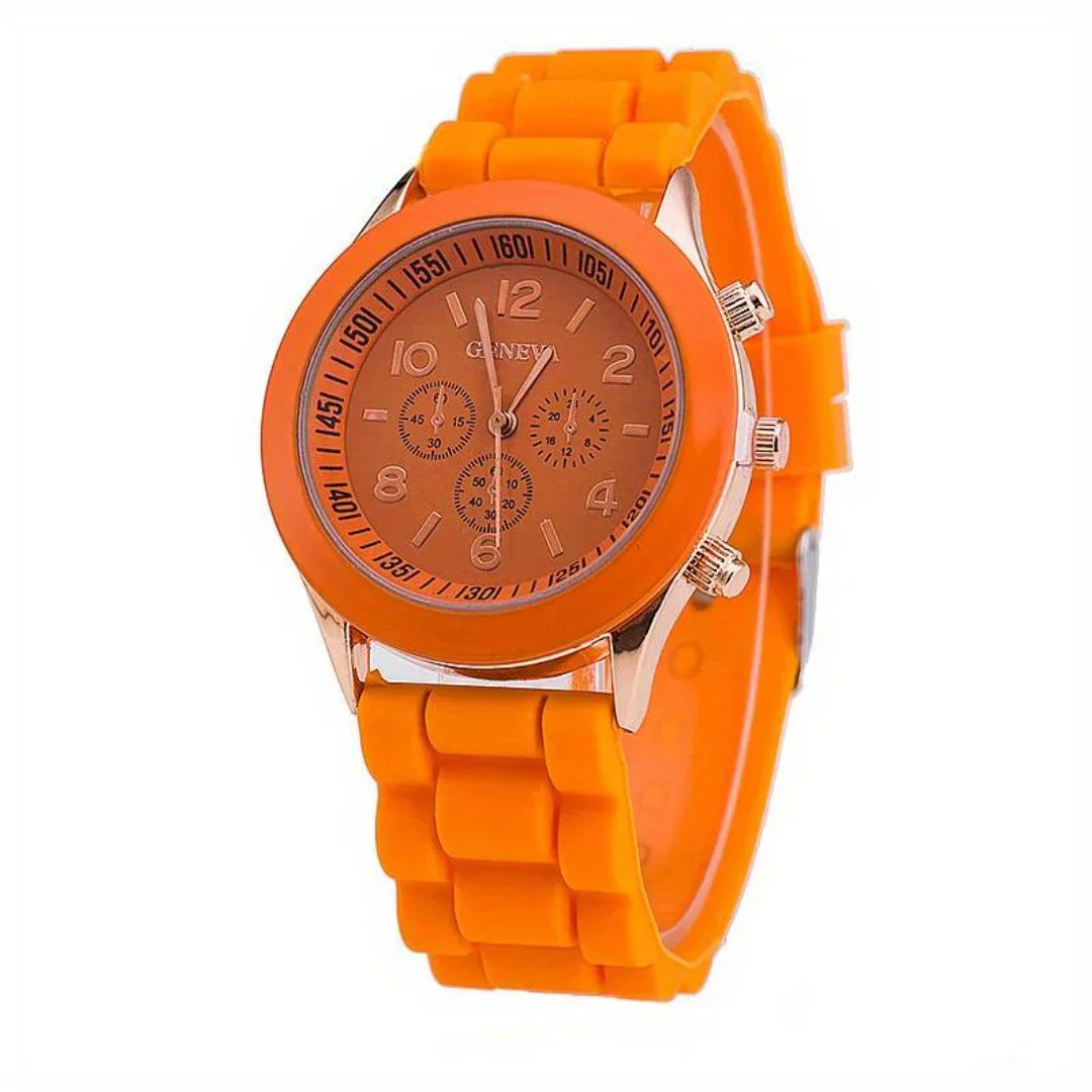 Versatile unisex silicone quartz watch, analog display, great for casual everyday fashion.