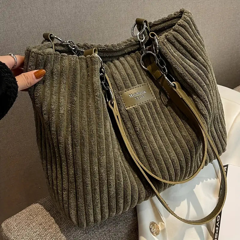 Chic women's corduroy handbag, perfect as a stylish shoulder bag for everyday fashion & casual carry.