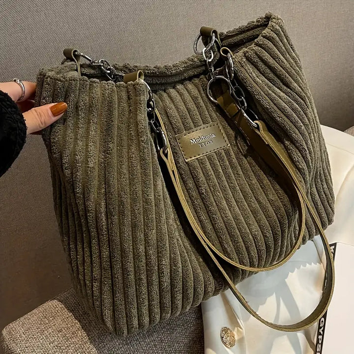 Chic women's corduroy handbag, perfect as a stylish shoulder bag for everyday fashion & casual carry.