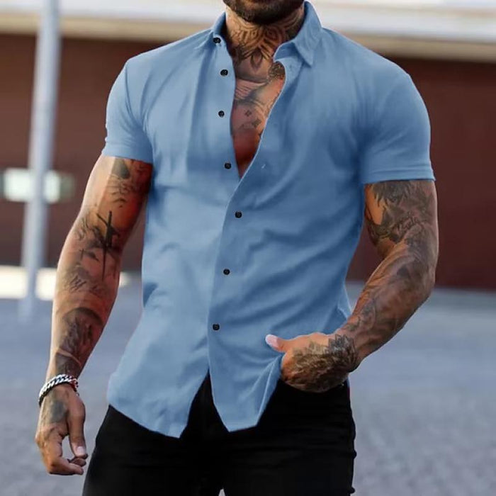 Versatile men's fitted short sleeve shirt, a key piece for modern men's casual and smart casual fashion.