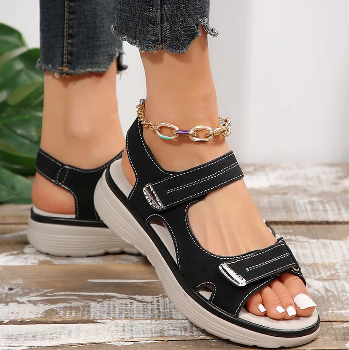Orthopaedic women's sandals with adjustable straps, perfect for long walks & daily comfort.